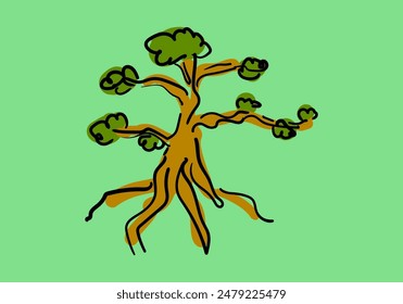 bonsai tree in pot vector illustration in hand draw style.