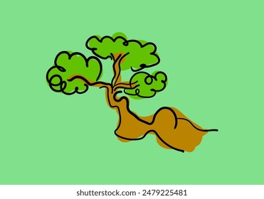 bonsai tree in pot vector illustration in hand draw style.