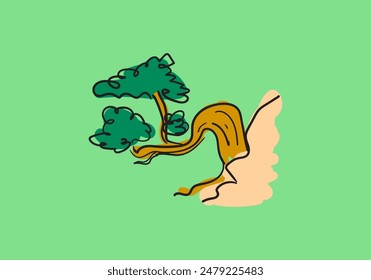 bonsai tree in pot vector illustration in hand draw style.