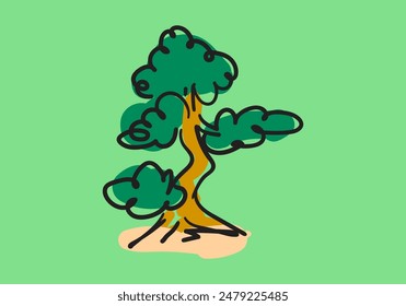 bonsai tree in pot vector illustration in hand draw style.