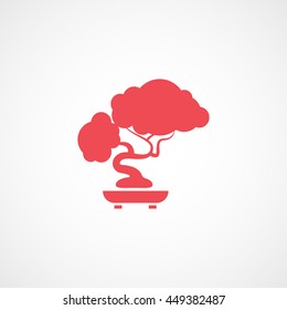 Bonsai Tree Red Flat Icon On White Background