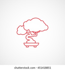 Bonsai Tree Red Line Icon On White Background