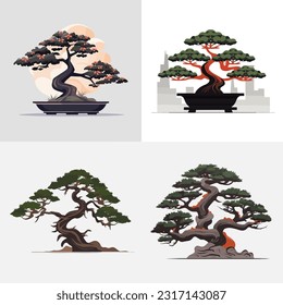Bonsai tree set vector isolated