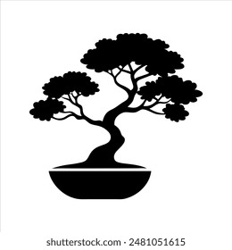 Bonsai Tree Silhouette black Vector Illustration