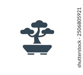 Bonsai tree silhouette icon. Simple, elegant silhouette of a bonsai tree in a pot. Perfect for use in websites, apps, and presentations.