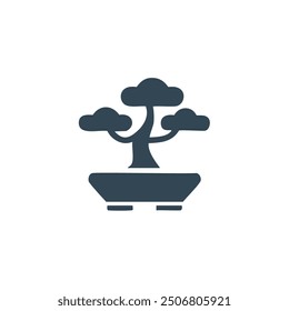 Bonsai tree silhouette icon. Simple, elegant silhouette of a bonsai tree in a pot. Perfect for use in websites, apps, and presentations.