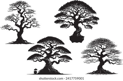 Bonsai Tree silhouette, vector artwork of a bonsai tree