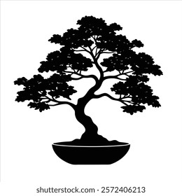 bonsai tree silhouette vector design and illustration with white background