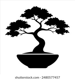 Bonsai Tree Silhouette Vector Illustration