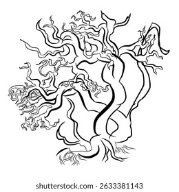 Bonsai Baum Skizze Design mit Teil des Stammes tot und Teil noch am Leben