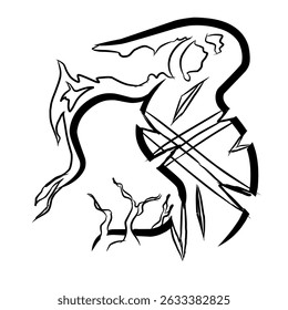 bonsai tree sketch design with part of the trunk dead and part still alive