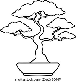 Bonsai Tree with Smooth Branches Vector Illustration