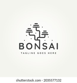 bonsai tree traditional plant typography minimalist line art logo icon template vector illustration design. simple modern moyogi, decoration, spa, houseplant logo concept
