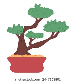 Bonsai tree vector cartoon illustration isolated on a white background.