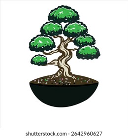 Ilustração do vetor da árvore de bonsai no fundo branco isolado.