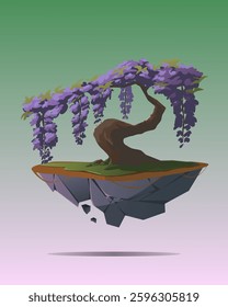 Bonsai tree vector illustration with purple leaves