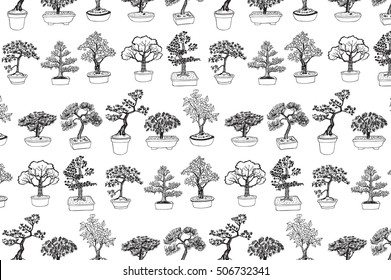 Bonsai Tree Vector Line Pattern