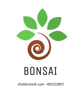 Bonsai tree vector logo icon. Stylized japan culture bonsai plant logotype symbol.