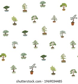 Bonsai tree vector seamless pattern