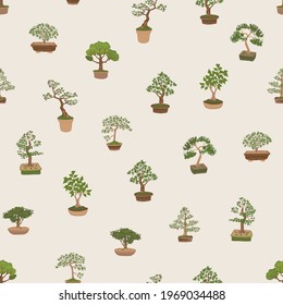 Bonsai tree vector seamless pattern