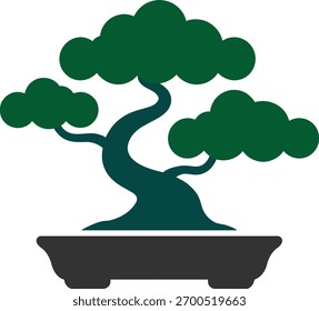 Vetor de árvore Bonsai - Ícone de árvore em miniatura estilizada com tronco curvo e folhagem em forma de nuvem