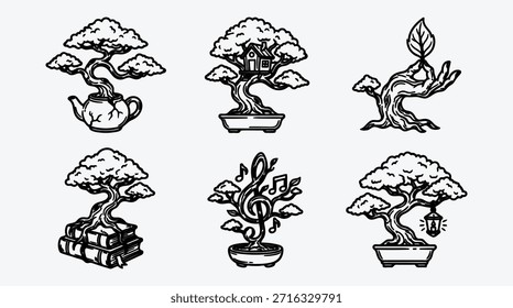 Árboles de bonsái en varias Configuraciones y diseños creativos