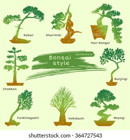 Bonsai types set vector