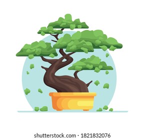 Bonsai Vektorgrafik. Baum auf weißem Hintergrund, floraler Topf