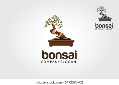 Bonsai vector logo template. Illustration this beautiful tree is a symbol of life, strength a good health.