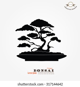 Bonsai.bonsai with pot on gray background.vector illustration.