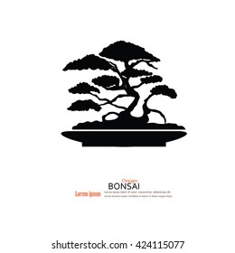 Bonsai.bonsai with pot on gray background.vector illustration.