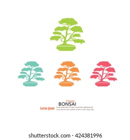 Bonsai.bonsai with pot on gray background.vector illustration.