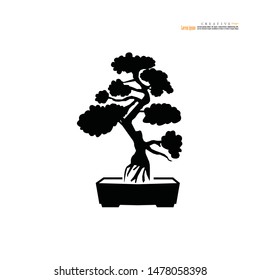 Bonsai.bonsai with pot on white background.vector illustration.