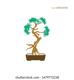 Bonsai.bonsai with pot on white background.vector illustration.