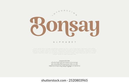 Bonsay typography beauty fashion elegant minimalist serif italic fonts decorative wedding vintage retro logos. Minimal luxury font alphabet logo. Vector illustration