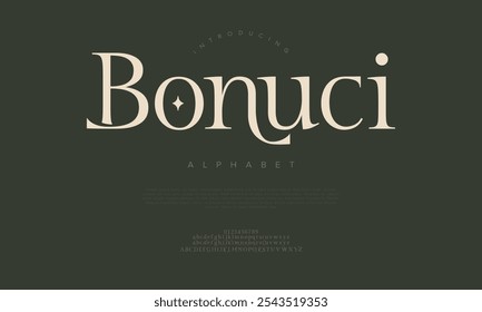 Bonuci tipografia beleza moda elegante minimalista serif italic fontes decorativo casamento vintage retro logos. Logotipo de fonte de luxo mínimo alfabeto. Ilustração vetorial