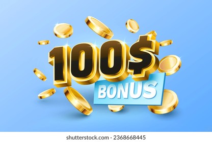 Bonus 100 coupon special voucher, Check banner special offer. Vector illustration