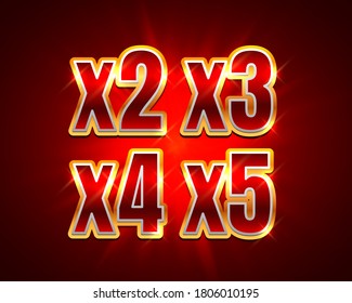 Bonus 2x, 3x, 4x, 5x prize winner, big jackpot game, casino sign set. Vector illustration