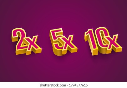 Bonus 2x, 5x, 10x prize winner, big jackpot game, casino sign set. Vector illustration