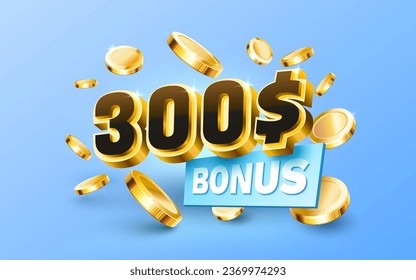 Bonus 300 coupon special voucher, Check banner special offer. Vector illustration