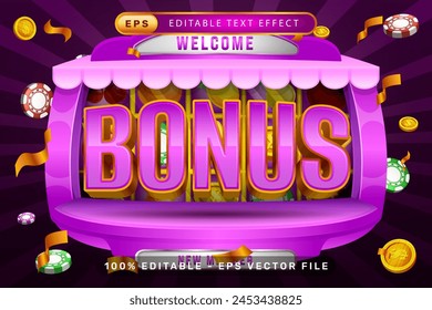 bonus 3d text effect and editable text effect with slot machine background