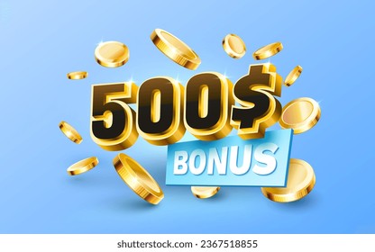 Bonus 500 coupon special voucher, Check banner special offer. Vector illustration