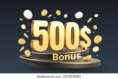 Bonos de 500 dólares y monedas cupón especial cupón, Check Banner Oferta especial. Ilustración del vector