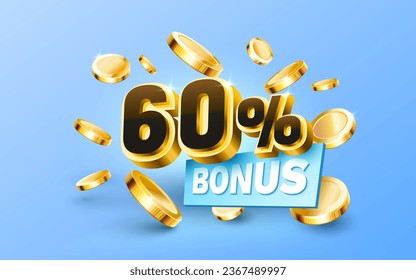 Bonus 60 Cash back service, financial payment label. Vector illustration
