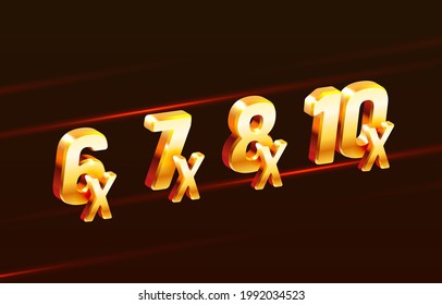 Bonus 6x, 7x, 8x, 10x prize winner, big jackpot game, casino sign set. Vector illustration