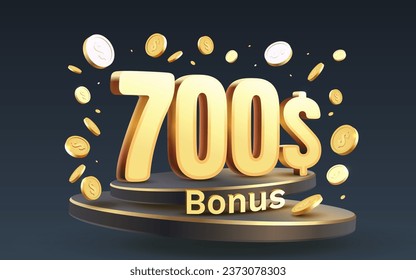 Bonus 700 dollar and coins coupon special voucher, Check banner special offer. Vector illustration