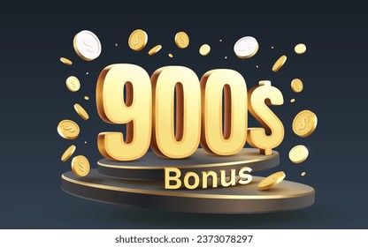 Bonus 900 dollar and coins coupon special voucher, Check banner special offer. Vector illustration