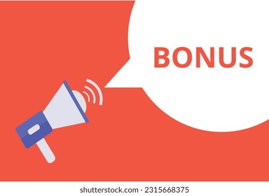 Bonus announcement speech bubble with megaphone, Bonus text speech bubble vector illustration