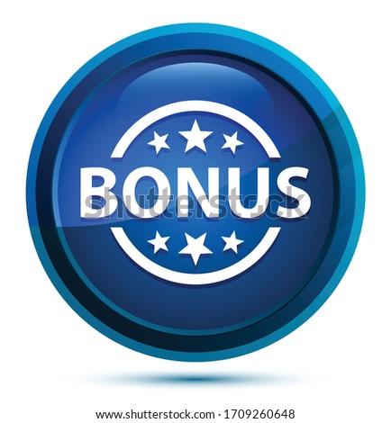 Bonus badge icon isolated on elegant blue round button illustration