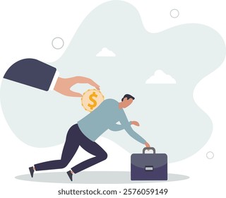 Bonus, benefit or incentive program to motivate exhausted employee, money or salary raising, support or reward for hard work concept.flat characters.